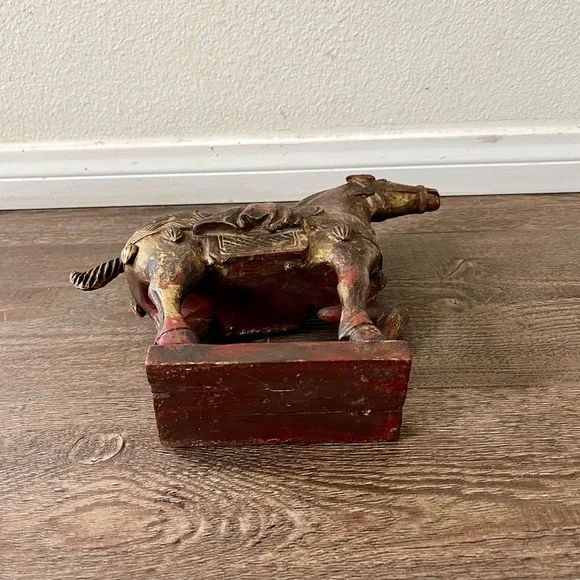 Vintage Hand Crafted Chinese Wooden Horse Statue